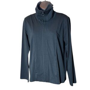 Eileen fisher women’s black zip up organic cotton mock neck sweater quiet luxury